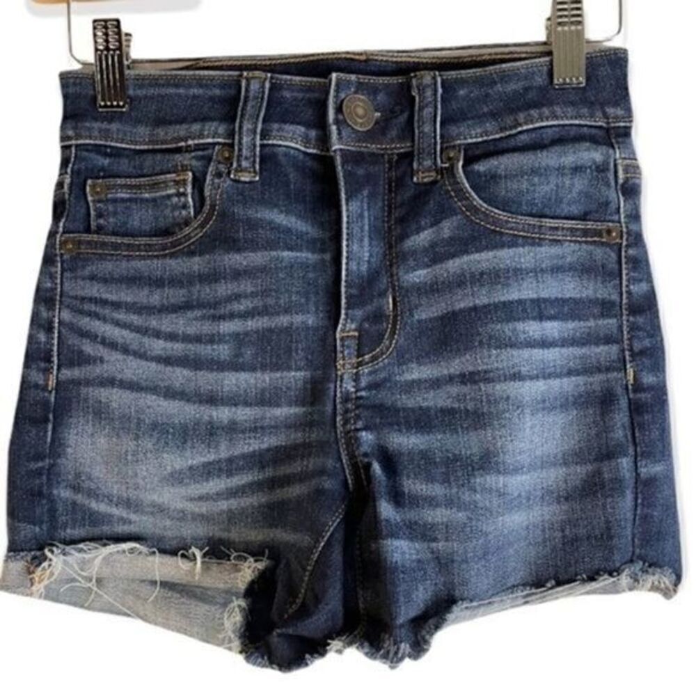 American Eagle Hi Rise Denim Shorts Frayed Hem Size 0